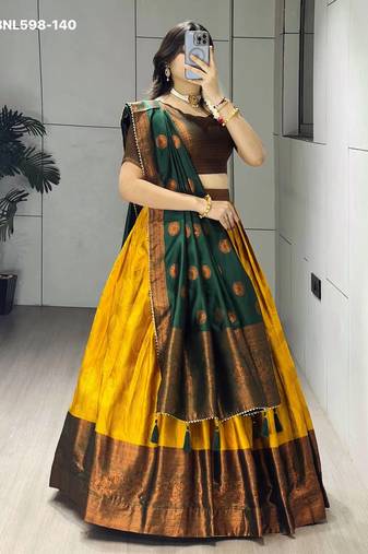 dark mustard silk plain lehenga choli