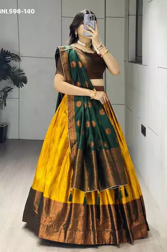 dark mustard silk plain lehenga choli