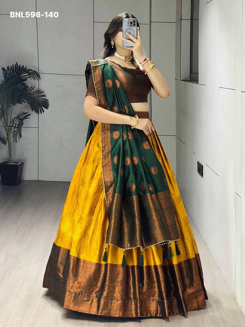 dark mustard silk plain lehenga choli