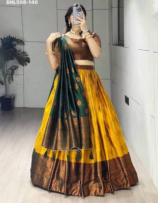 dark mustard silk plain lehenga choli 2