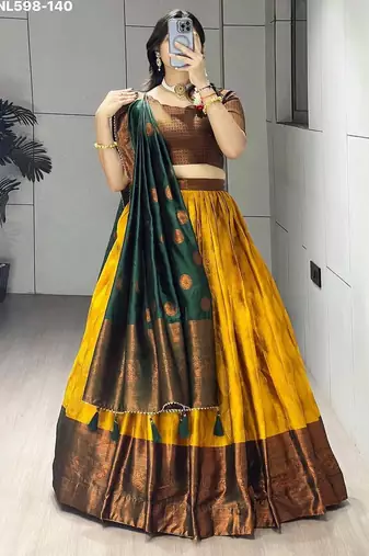 dark mustard silk plain lehenga choli
