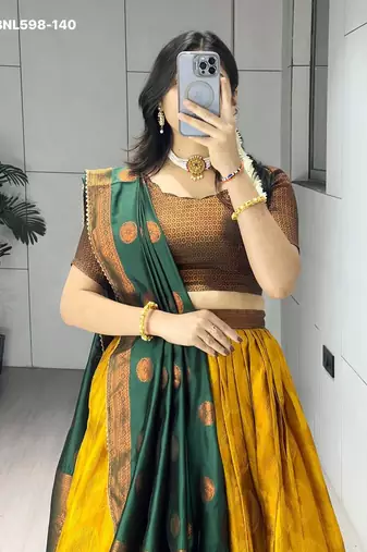 dark mustard silk plain lehenga choli
