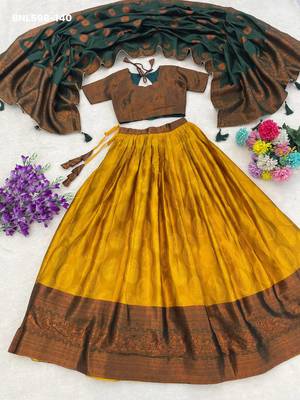 dark mustard silk plain lehenga choli 4