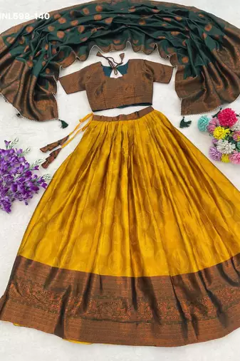 dark mustard silk plain lehenga choli