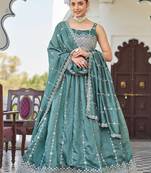 teal green silk blend embroidered lehenga choli