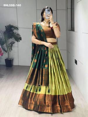 light parrot green silk plain lehenga choli 1
