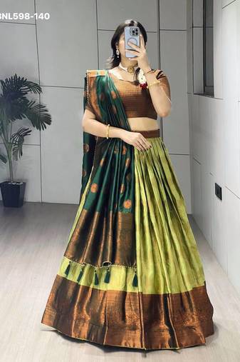 light parrot green silk plain lehenga choli