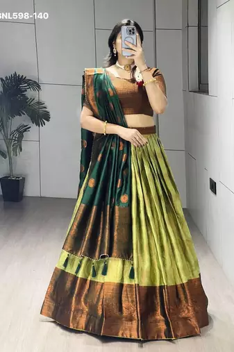light parrot green silk plain lehenga choli