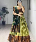 light parrot green silk plain lehenga choli