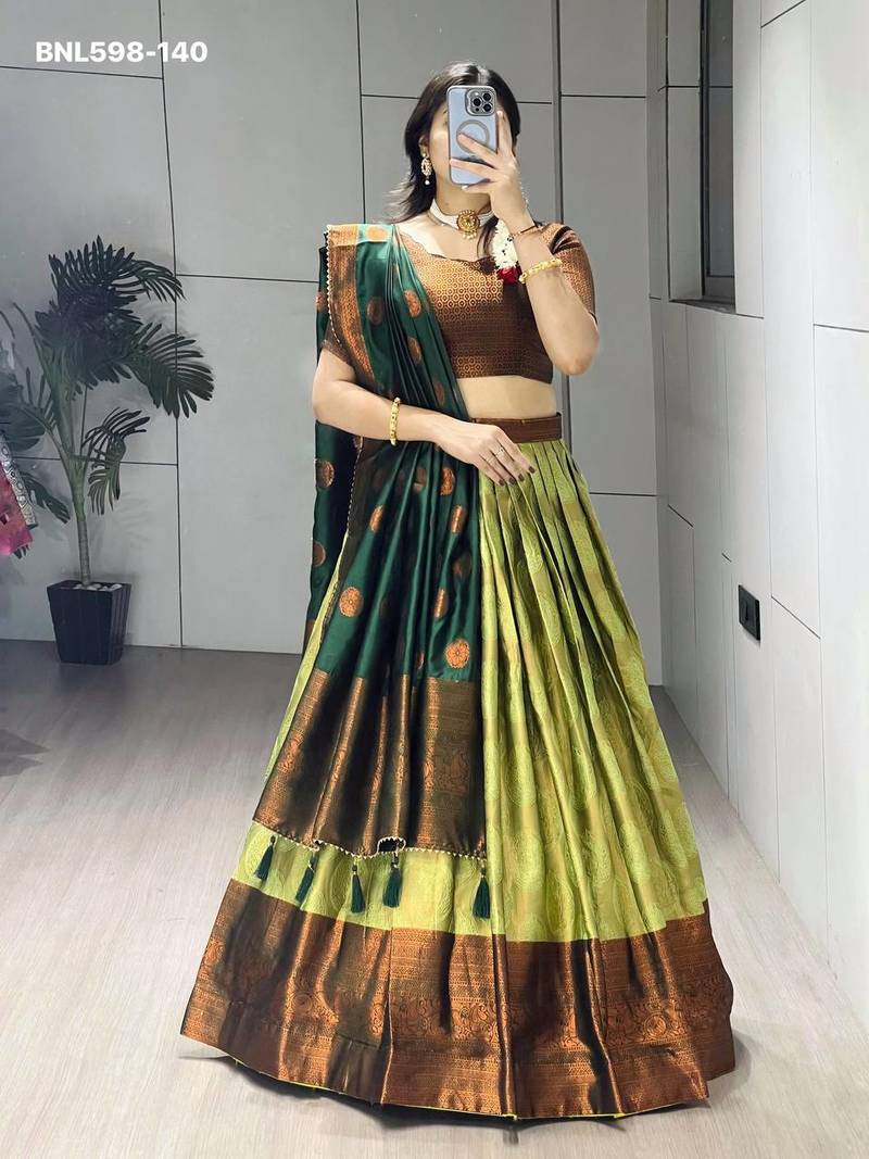light parrot green silk plain lehenga choli