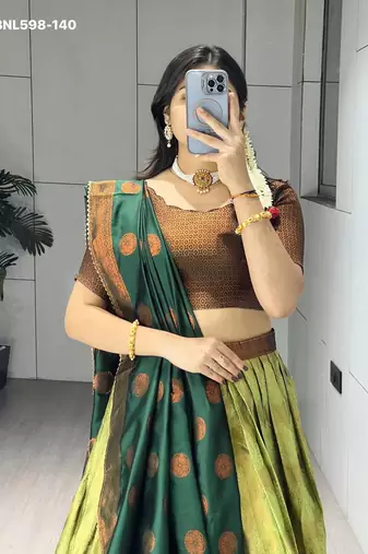 light parrot green silk plain lehenga choli