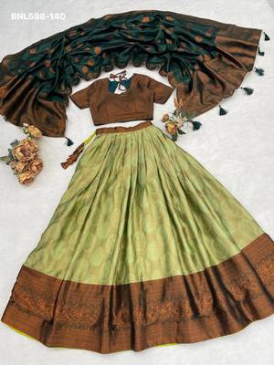 light parrot green silk plain lehenga choli 3