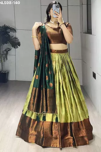 light parrot green silk plain lehenga choli
