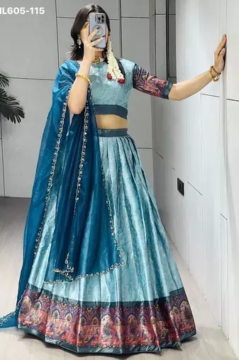 light blue silk blend woven lehenga choli