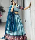 light blue silk blend woven lehenga choli