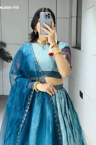 light blue silk blend woven lehenga choli