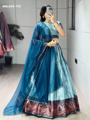 light blue silk blend woven lehenga choli 3