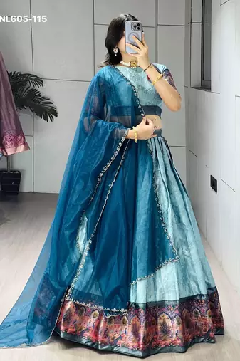 light blue silk blend woven lehenga choli