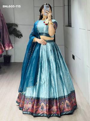 light blue silk blend woven lehenga choli 4