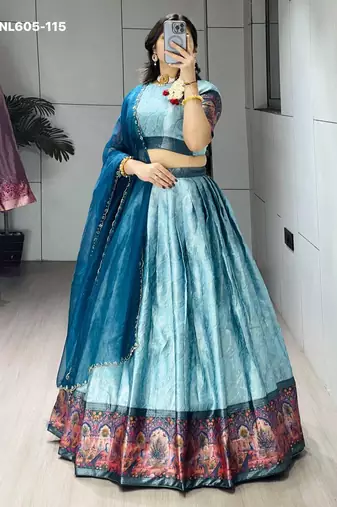 light blue silk blend woven lehenga choli