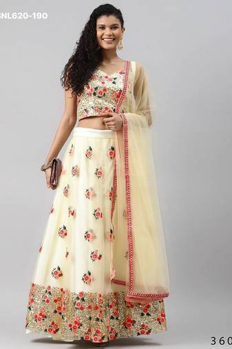cream net embroidered lehenga choli