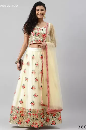 cream net embroidered lehenga choli