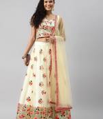 cream net embroidered lehenga choli