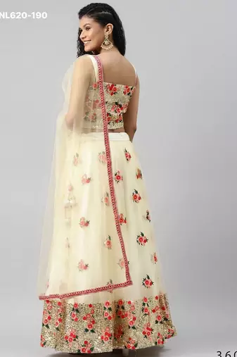 cream net embroidered lehenga choli