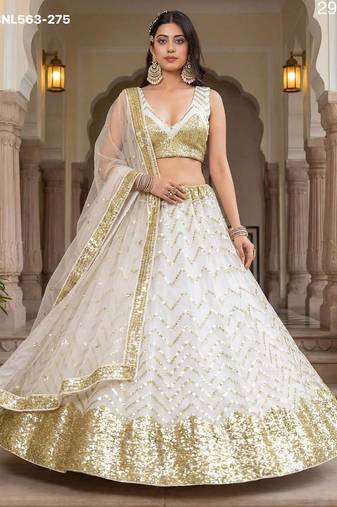 white net embroidered lehenga choli
