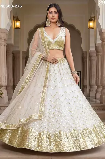 white net embroidered lehenga choli