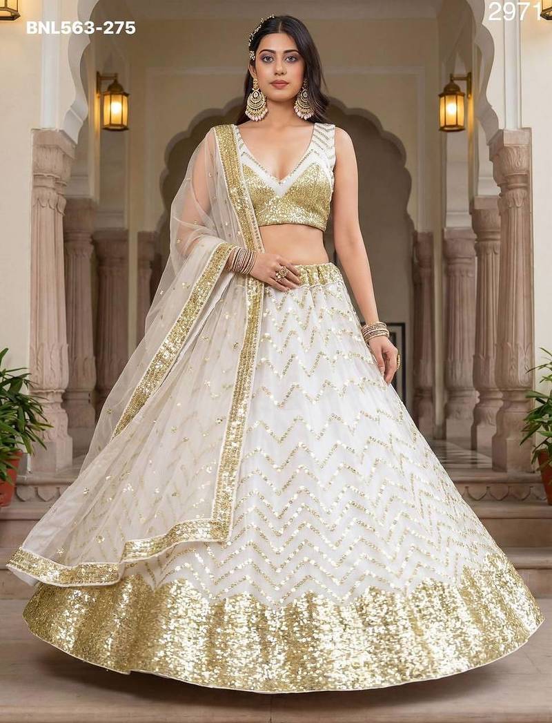 white net embroidered lehenga choli