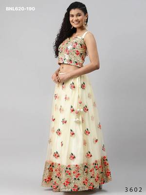 cream net embroidered lehenga choli 3