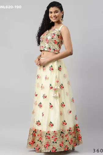 cream net embroidered lehenga choli