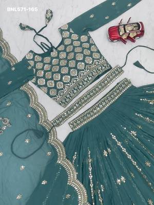 teal green georgette embroidered lehenga choli 3