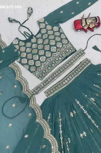 teal green georgette embroidered lehenga choli