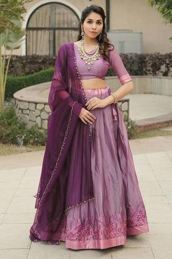 light purple silk blend plain lehenga choli