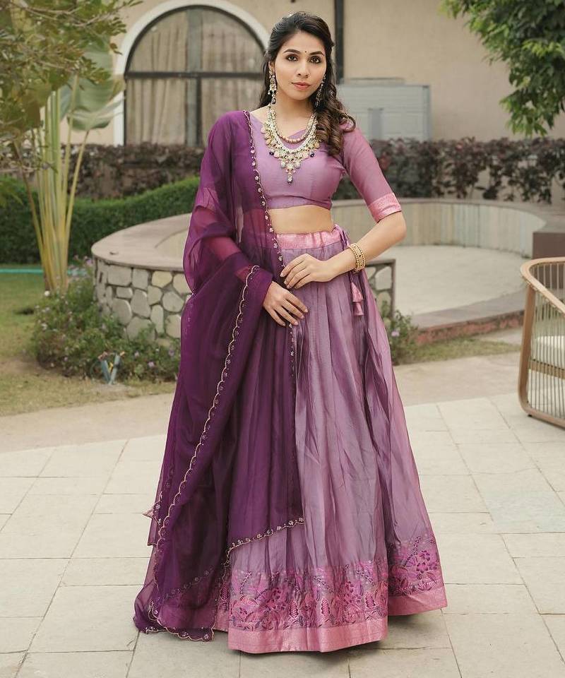 light purple silk blend plain lehenga choli