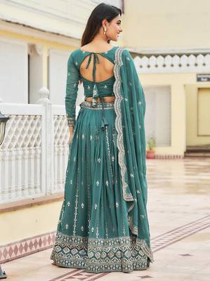 teal green georgette embroidered lehenga choli 4