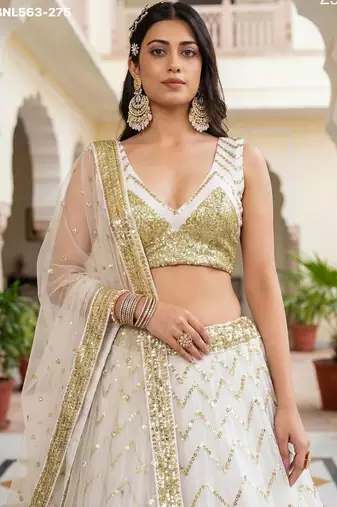 white net embroidered lehenga choli