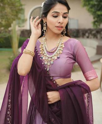 light purple silk blend plain lehenga choli 2