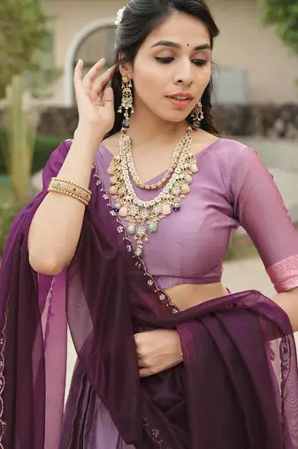 light purple silk blend plain lehenga choli