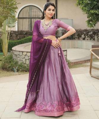 light purple silk blend plain lehenga choli 3