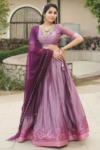 light purple silk blend plain lehenga choli