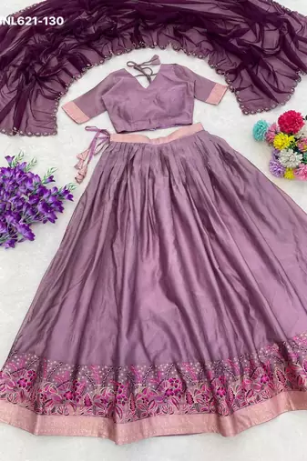 light purple silk blend plain lehenga choli