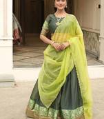 dark olive silk blend plain lehenga choli