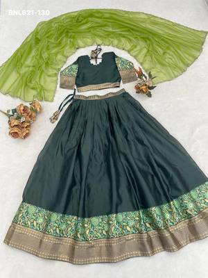 dark olive silk blend plain lehenga choli 2