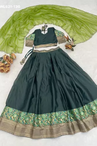 dark olive silk blend plain lehenga choli