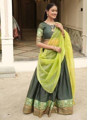 dark olive silk blend plain lehenga choli 3