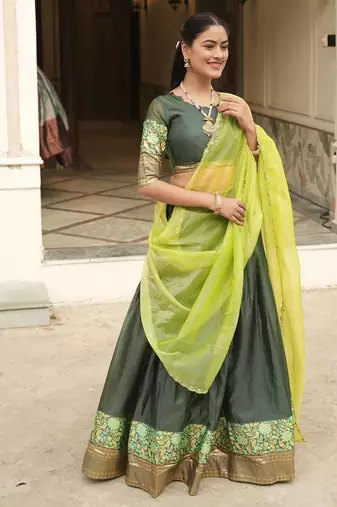 dark olive silk blend plain lehenga choli