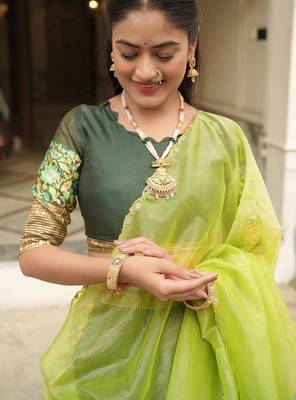 dark olive silk blend plain lehenga choli 4